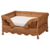 bali & pari Papina Natural Rattan Pet Bed with Scalloped Sides - Handwoven Wicker Enclosed Lounge Bed for Dogs and Cats with Removable Cushion, 31.5"
